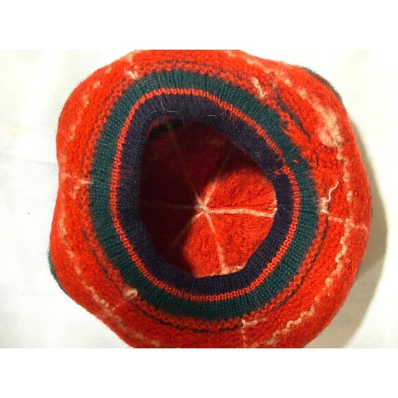 Vintage Felted Wool Beret Hat Multi Boho Artsy 10” Hand-knit Retro Cottagecore - Picture 1 of 5